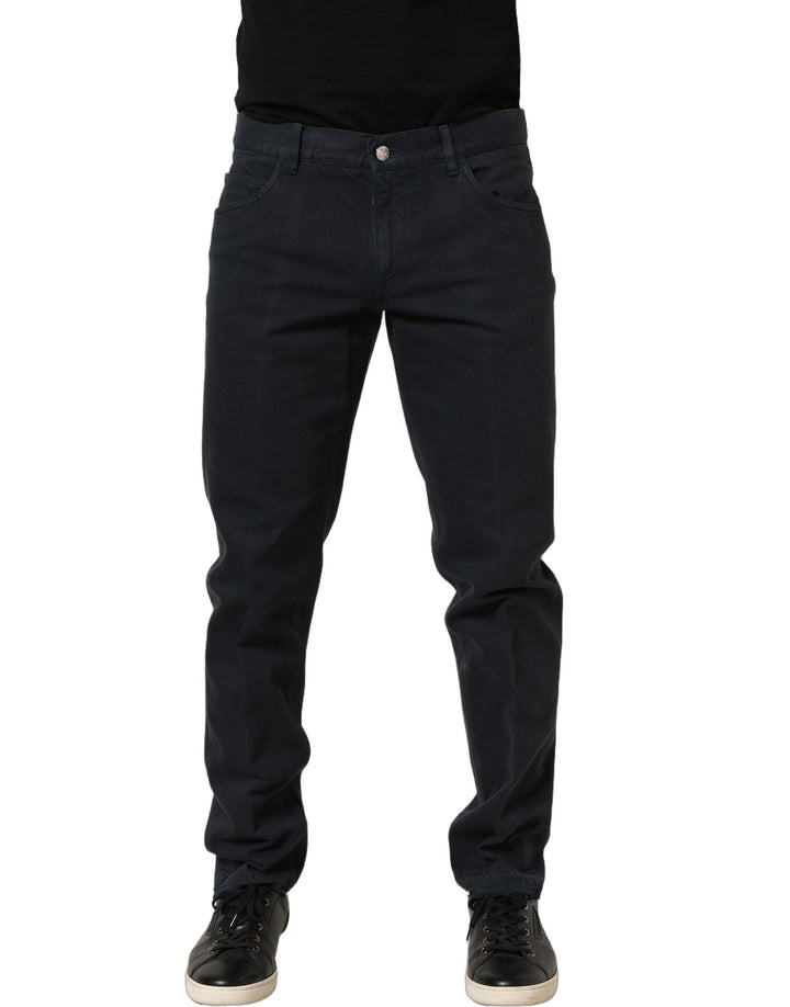 Dolce &amp; Gabbana Black Cotton Mid Waist Skinny Men Denim Jeans