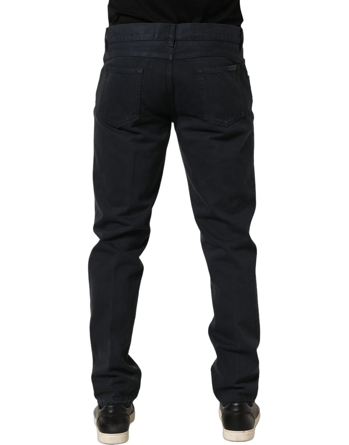 Dolce &amp; Gabbana Black Cotton Mid Waist Skinny Men Denim Jeans