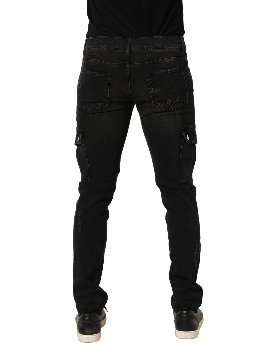 Dolce &amp; Gabbana Black Distressed Cargo Cotton Men Denim Jeans