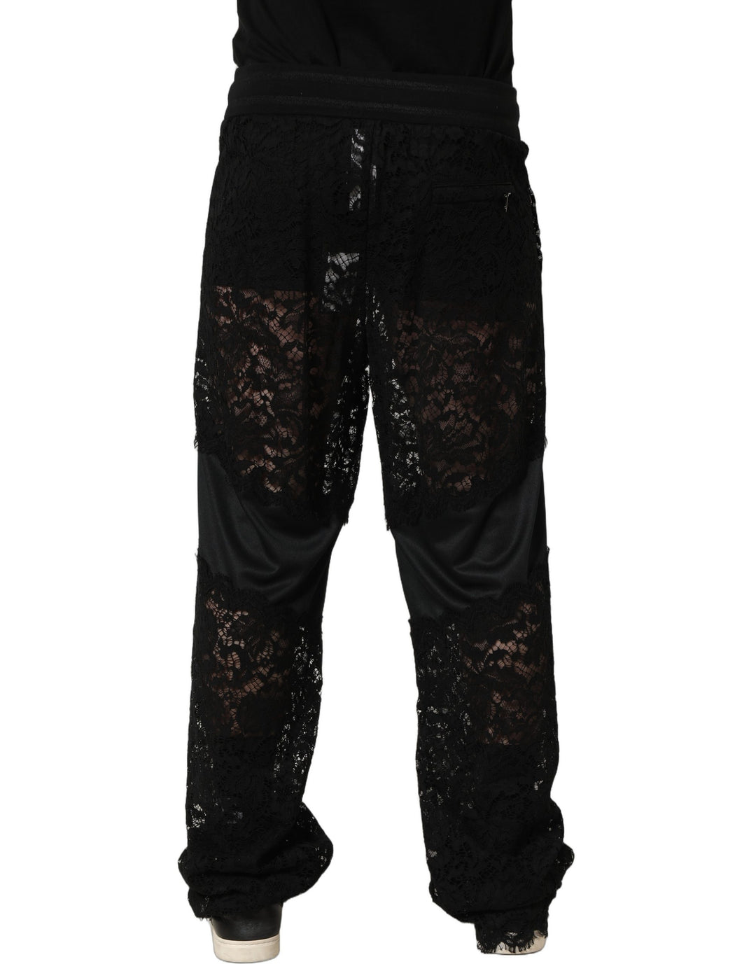 Dolce &amp; Gabbana Black Lace Mid Waist Jogger Men Trouser Pants
