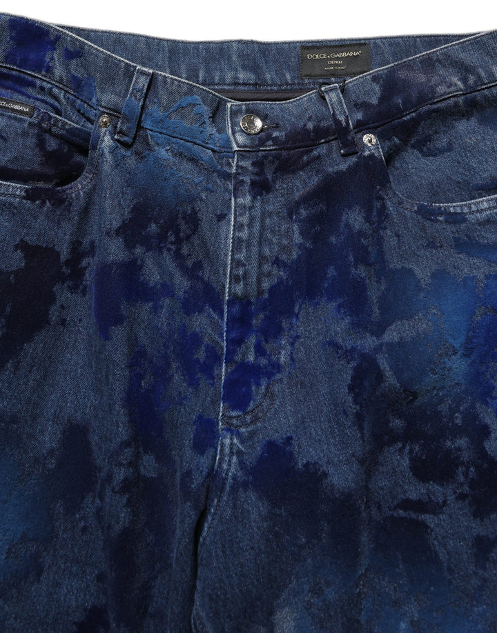 Dolce &amp; Gabbana Blue Tie Dye Cotton Men Straight Denim Jeans