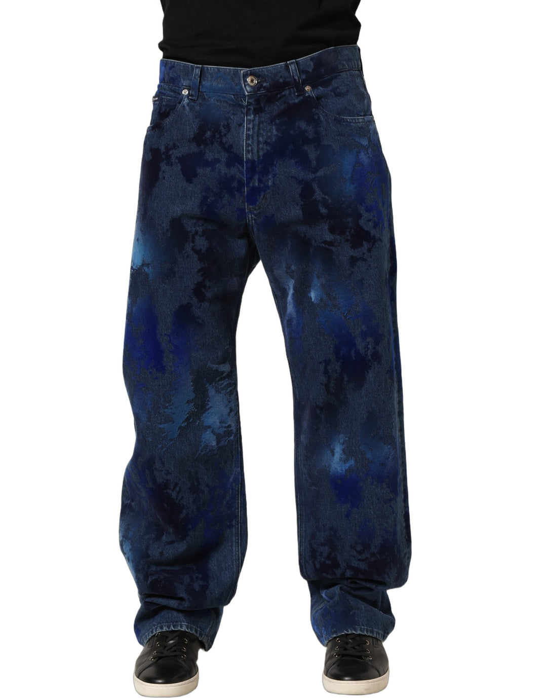 Dolce &amp; Gabbana Blue Tie Dye Cotton Men Straight Denim Jeans