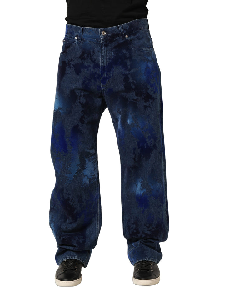 Dolce &amp; Gabbana Blue Tie Dye Cotton Men Straight Denim Jeans