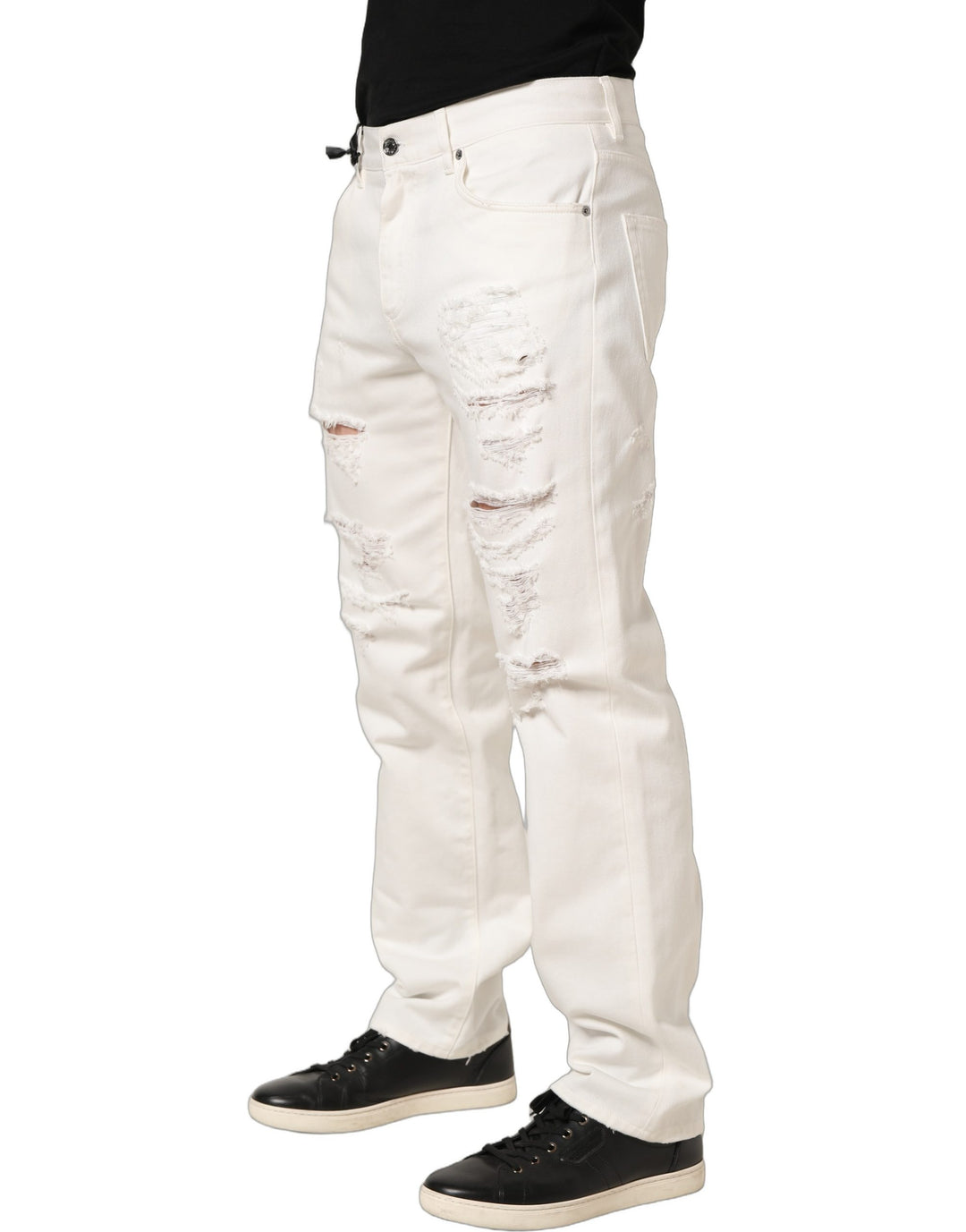 Dolce &amp; Gabbana White Cotton Distressed Straight Denim Jeans