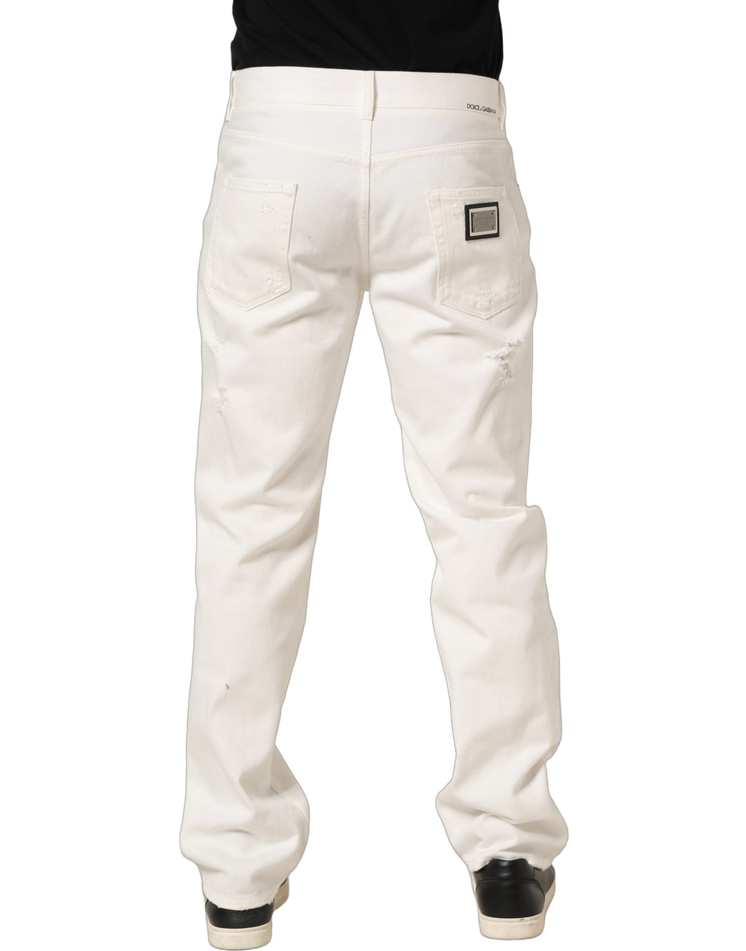 Dolce &amp; Gabbana White Cotton Distressed Straight Denim Jeans