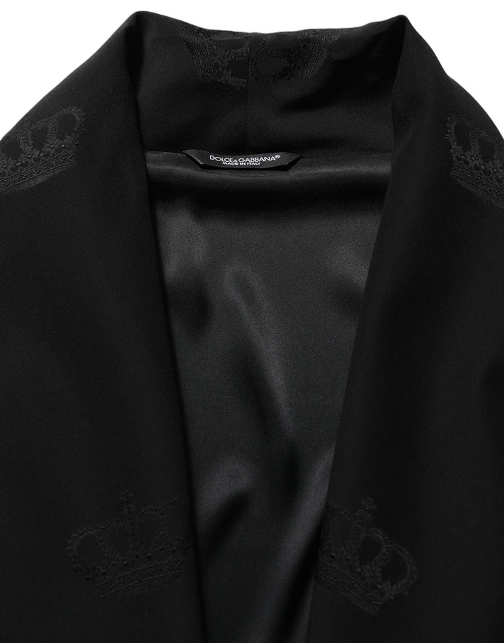 Dolce &amp; Gabbana Black 100% Silk Robe Men Wrap Coat Jacket