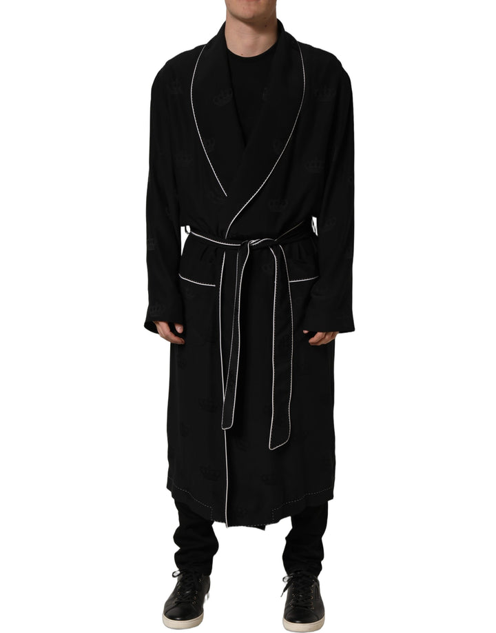 Dolce &amp; Gabbana Black 100% Silk Robe Men Wrap Coat Jacket