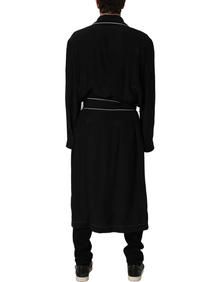 Dolce &amp; Gabbana Black 100% Silk Robe Men Wrap Coat Jacket