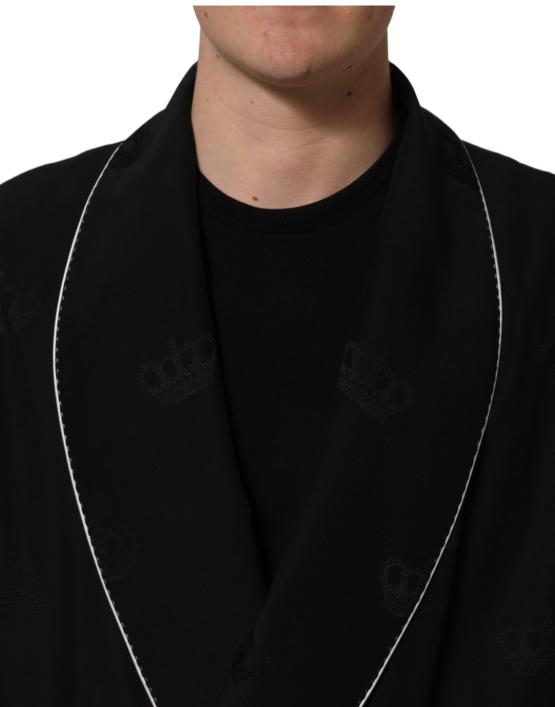 Dolce &amp; Gabbana Black 100% Silk Robe Men Wrap Coat Jacket