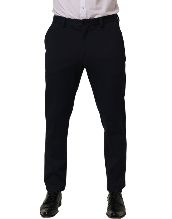 Dolce &amp; Gabbana Black Cotton Tapered Leg Dress Trouser Pants