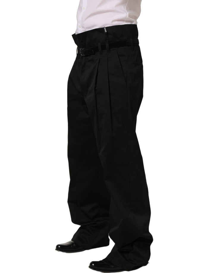 Dolce &amp; Gabbana Black Cotton Straight Leg DressTrouser Pants