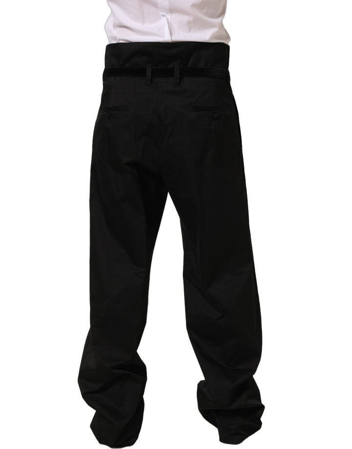 Dolce &amp; Gabbana Black Cotton Straight Leg DressTrouser Pants
