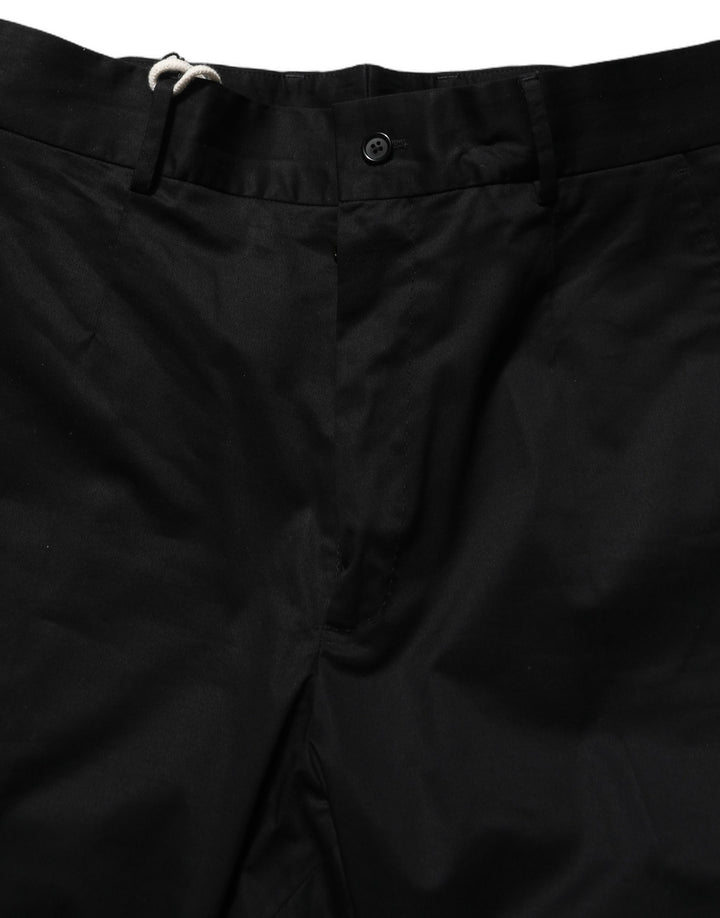 Dolce &amp; Gabbana Black Cotton Tapered Leg Dress Trouser Pants