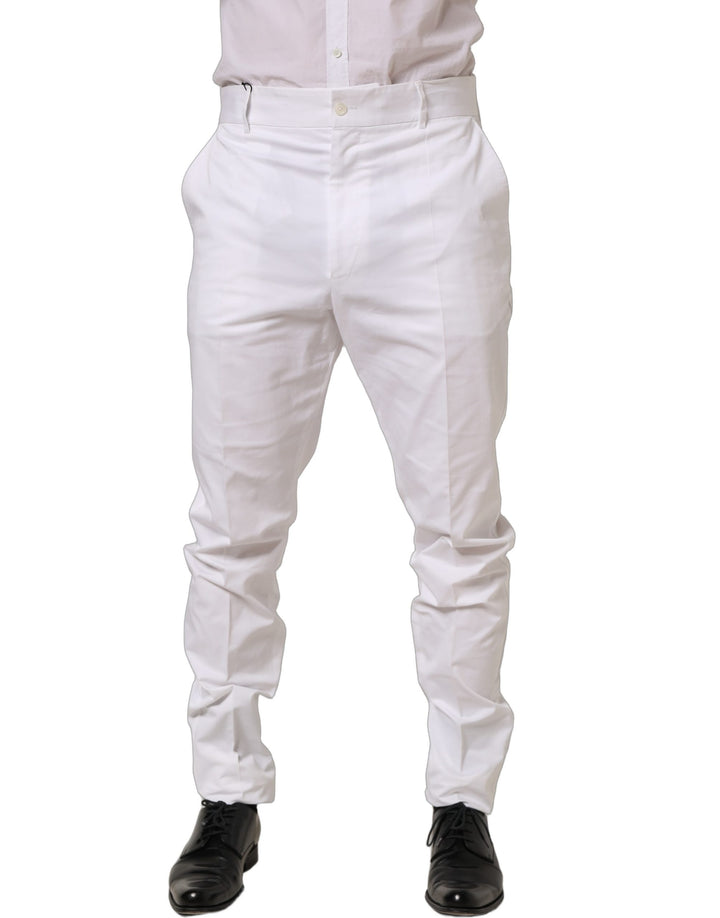Dolce &amp; Gabbana White Cotton Tapered Leg Dress Trouser Pants