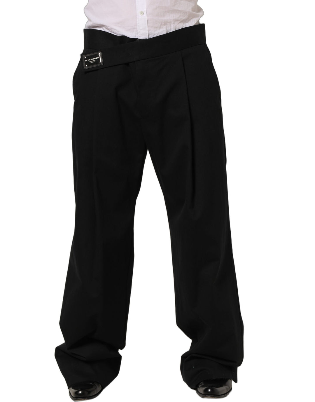 Dolce &amp; Gabbana Black Cotton Straight Leg DressTrouser Pants