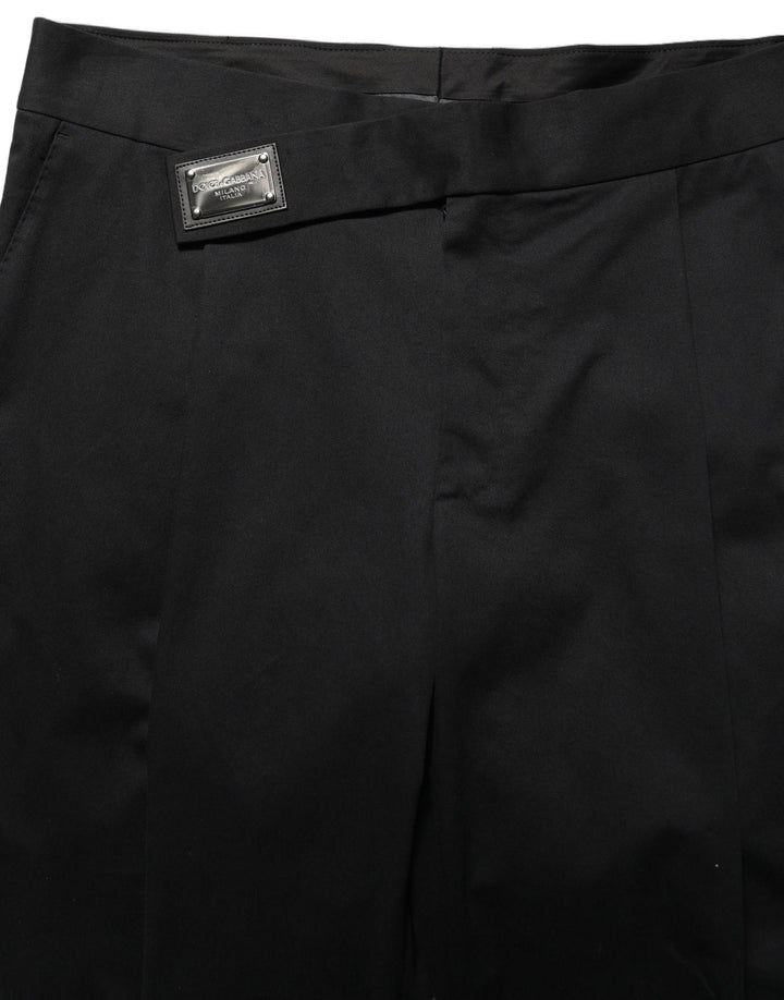 Dolce &amp; Gabbana Black Cotton Straight Leg DressTrouser Pants