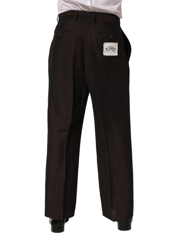 Dolce &amp; Gabbana Brown Linen Straight Men Dress Trouser Pants
