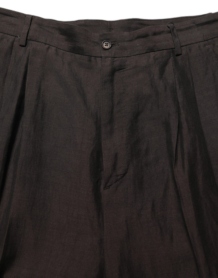 Dolce &amp; Gabbana Brown Linen Straight Men Dress Trouser Pants