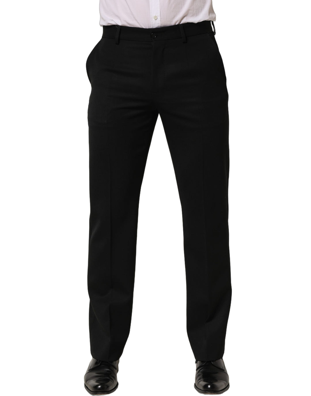 Dolce &amp; Gabbana Black Wool Tapered Men Dress Trouser Pants