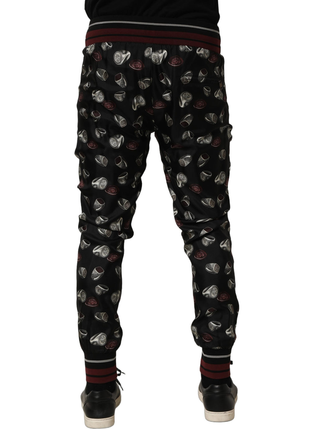 Dolce &amp; Gabbana Pants Black Ring Print Silk Jogging Trousers
