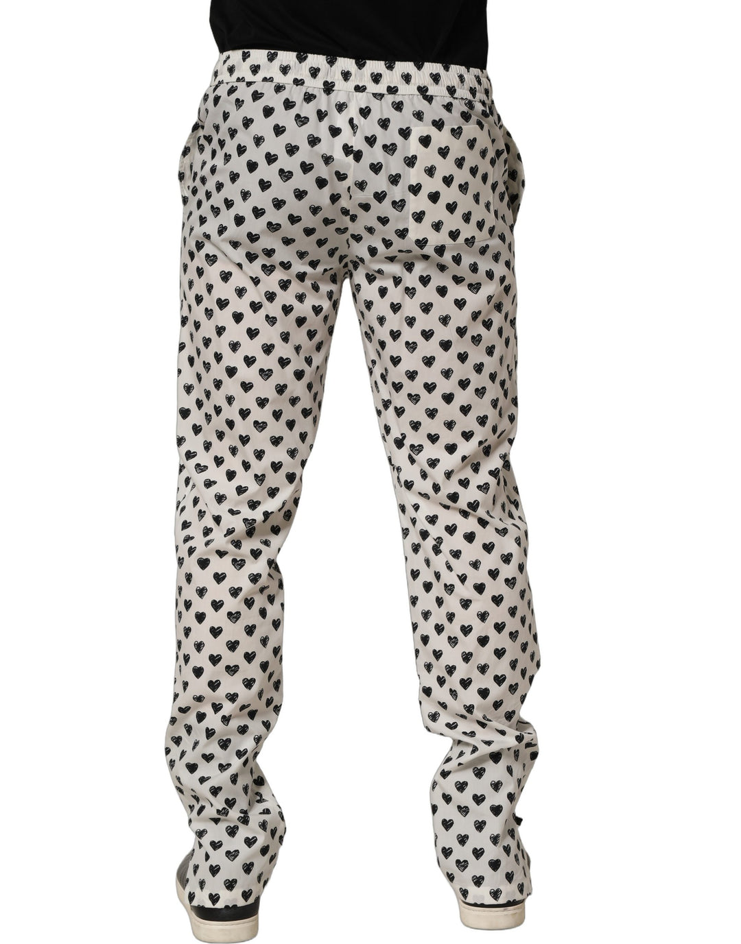 Dolce &amp; Gabbana White Graphic Heart Print Men Trousers Pants