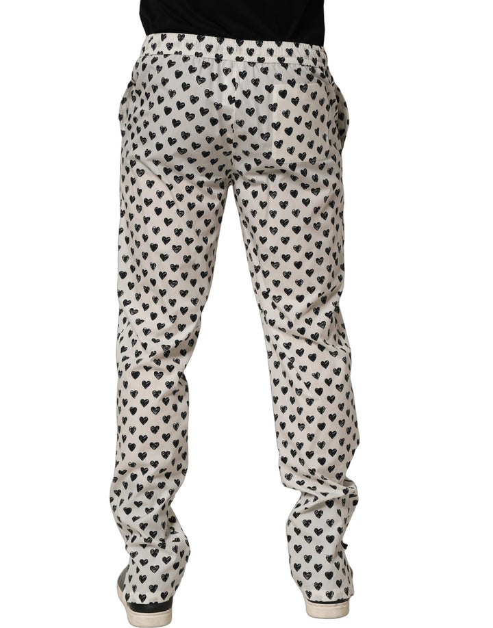 Dolce &amp; Gabbana White Graphic Heart Print Men Trousers Pants
