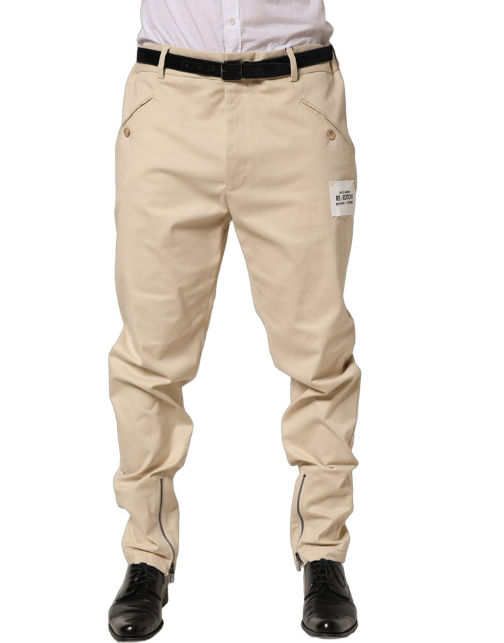 Dolce &amp; Gabbana Beige Re-Editon Mid Waist Tapered Men Pants