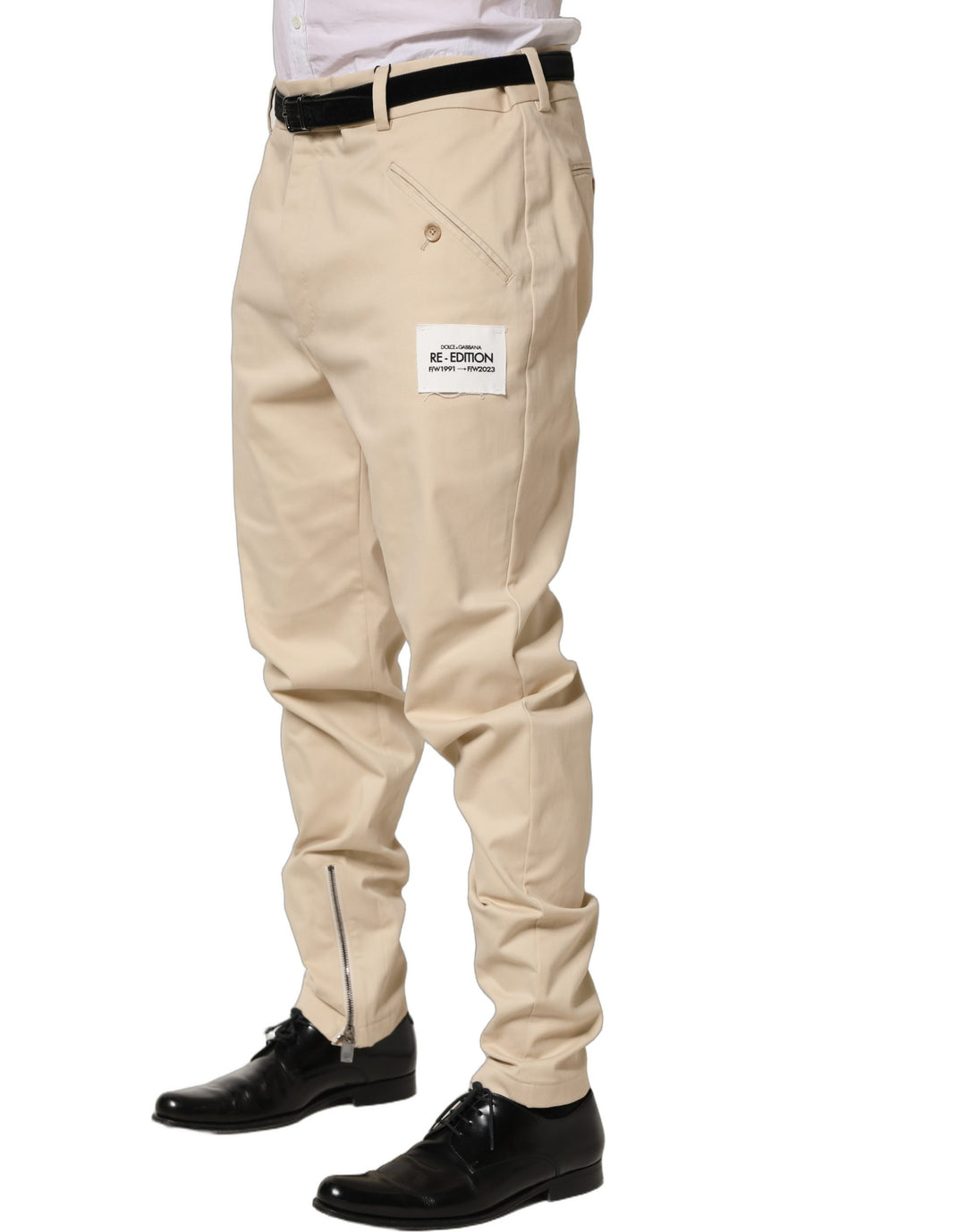 Dolce &amp; Gabbana Beige Re-Editon Mid Waist Tapered Men Pants