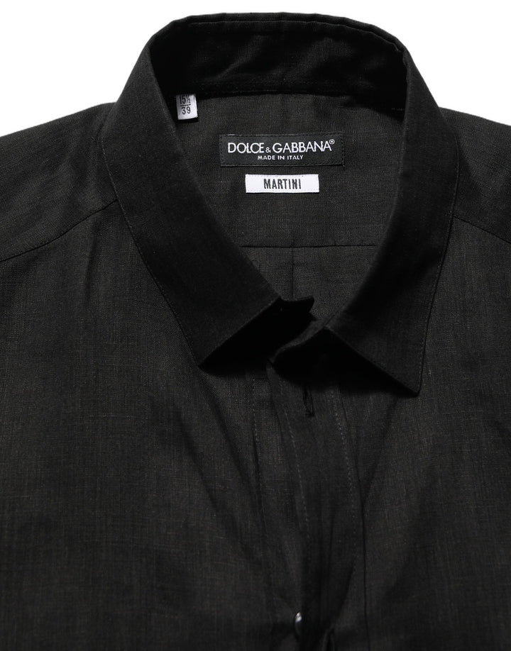 Dolce &amp; Gabbana Black MARTINI Long Sleeves Linen Dess Shirt