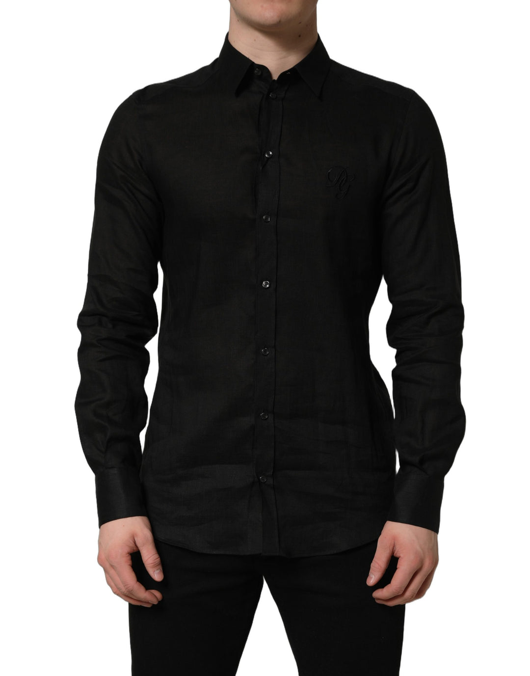 Dolce &amp; Gabbana Black MARTINI Long Sleeves Linen Dess Shirt