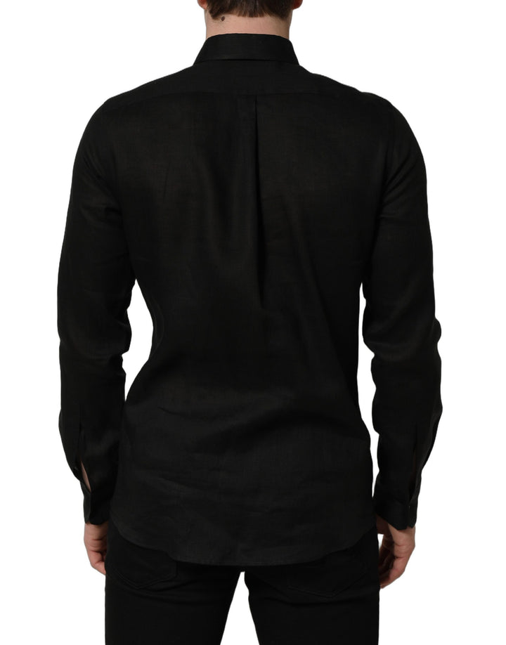 Dolce &amp; Gabbana Black MARTINI Long Sleeves Linen Dess Shirt