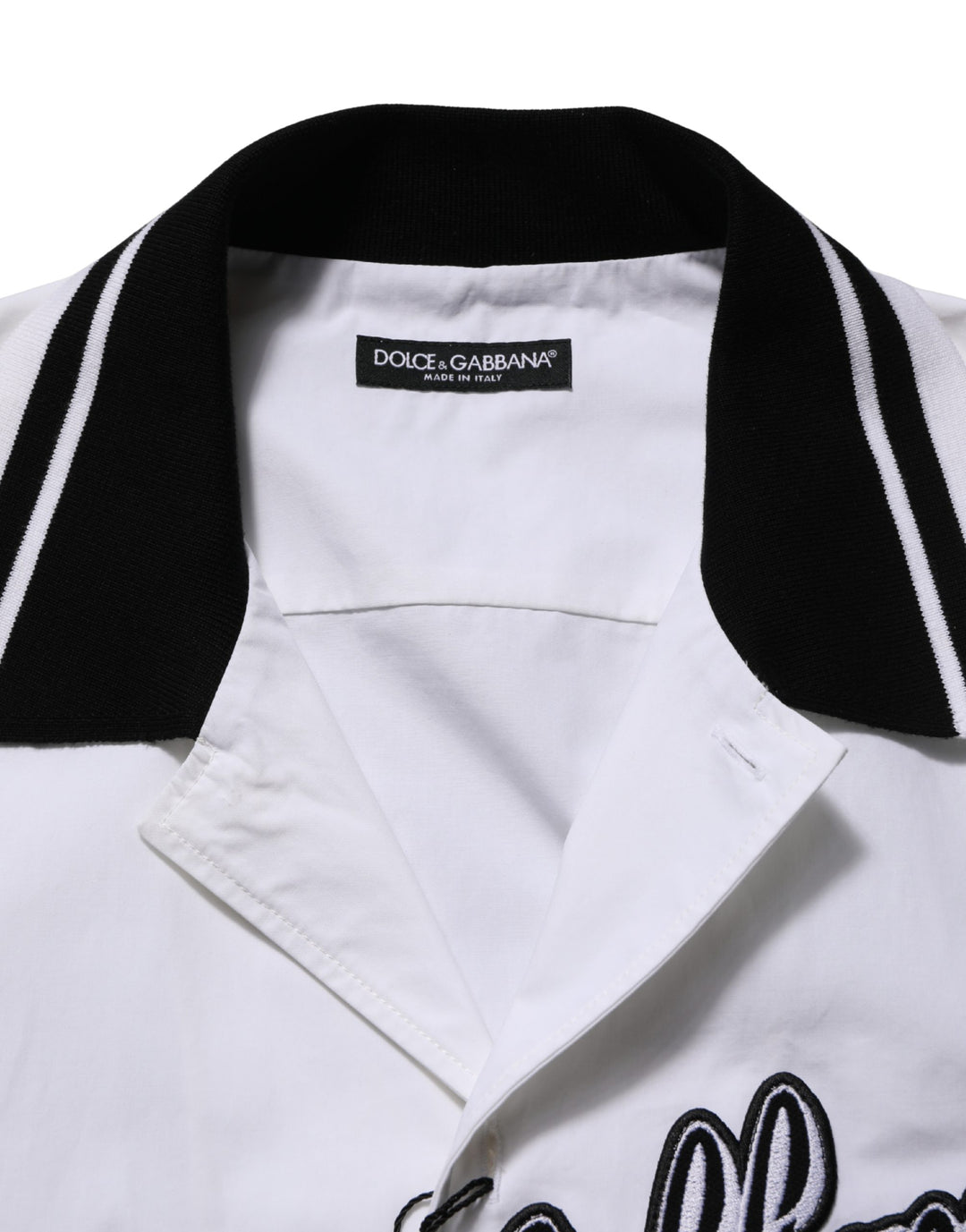 Dolce &amp; Gabbana White LogoPatch Cotton Baseball Casual Shirt