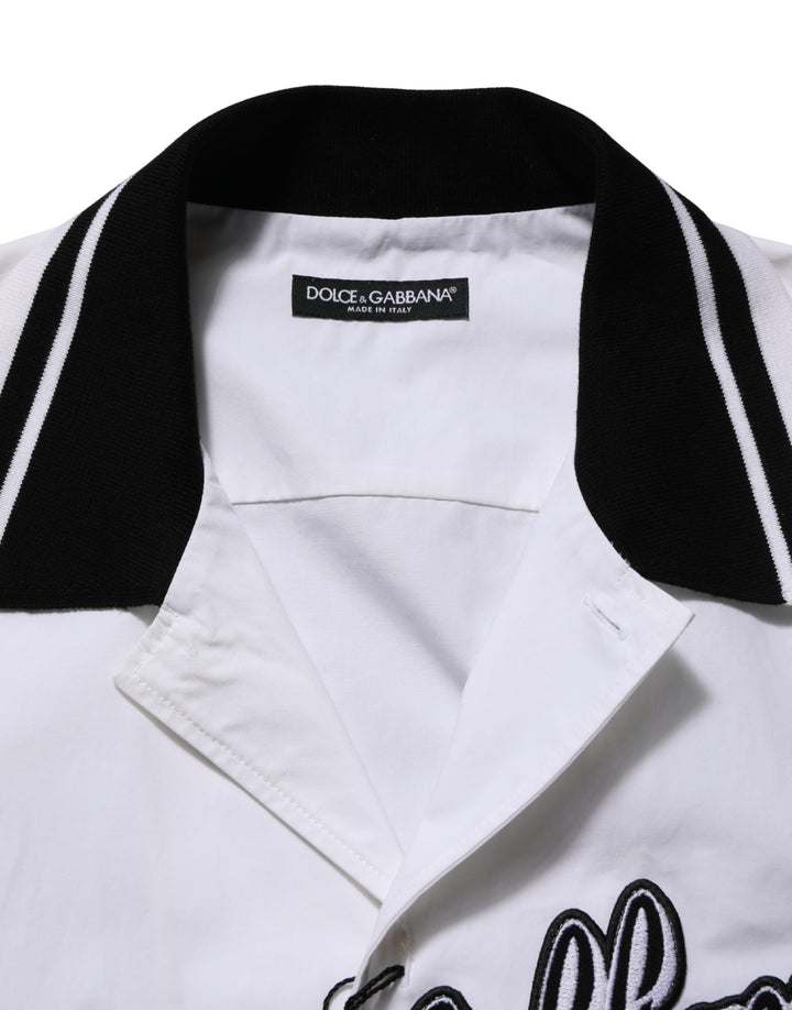 Dolce &amp; Gabbana White LogoPatch Cotton Baseball Casual Shirt