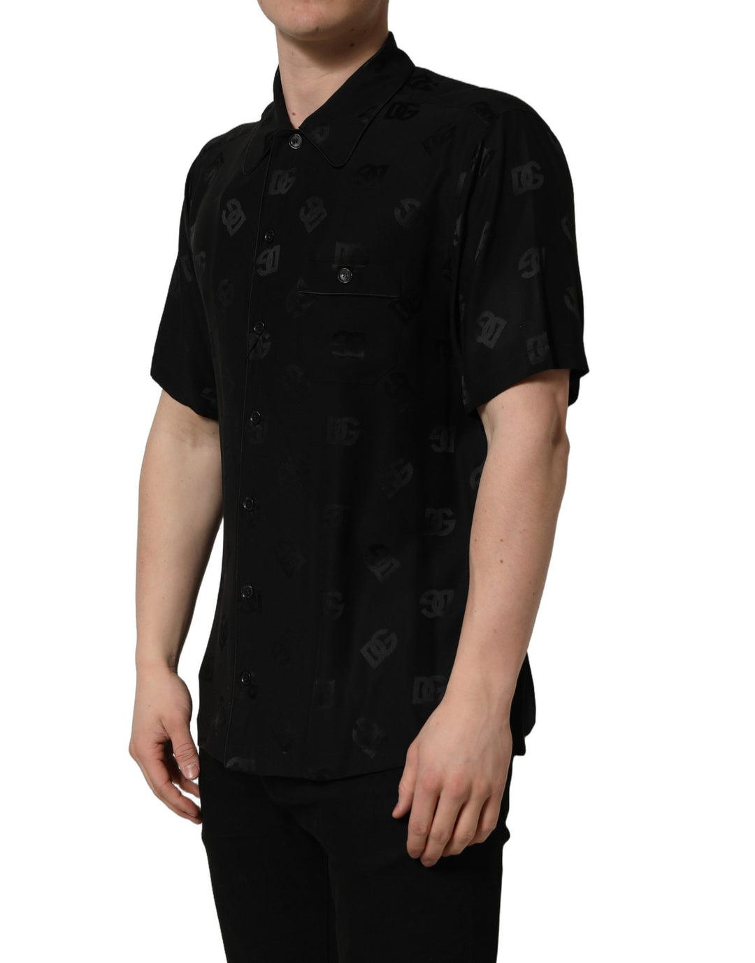 Dolce &amp; Gabbana Black Logo Monogram Short Sleeves Men Shirt