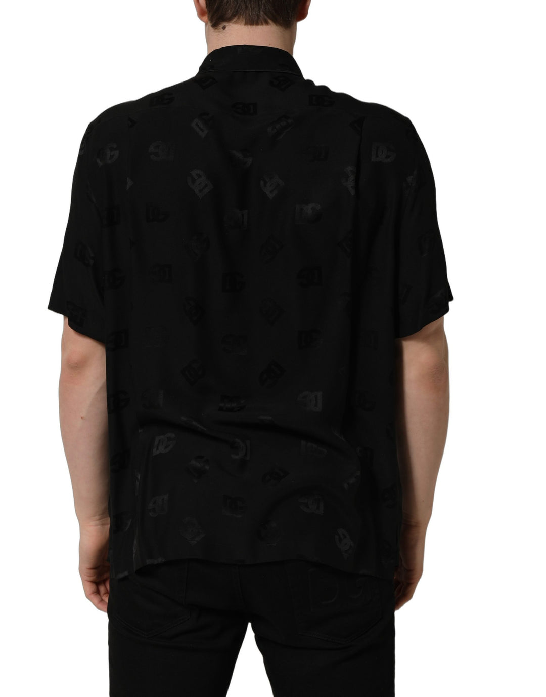 Dolce &amp; Gabbana Black Logo Monogram Short Sleeves Men Shirt