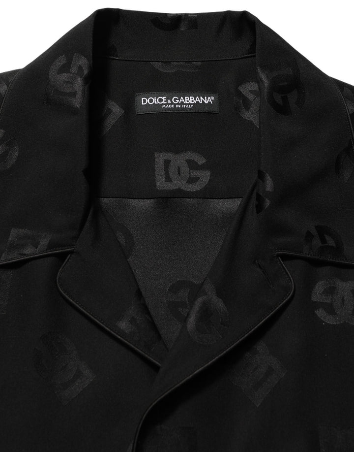 Dolce &amp; Gabbana Black Logo Monogram Short Sleeves Men Shirt