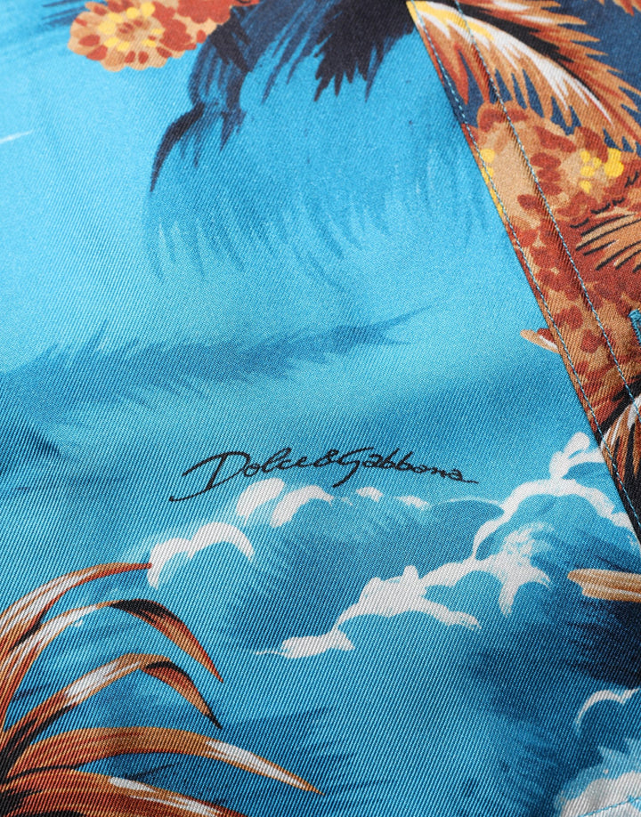 Dolce &amp; Gabbana Blue Silk Twill Hawaiian GraphicPrint Shirt