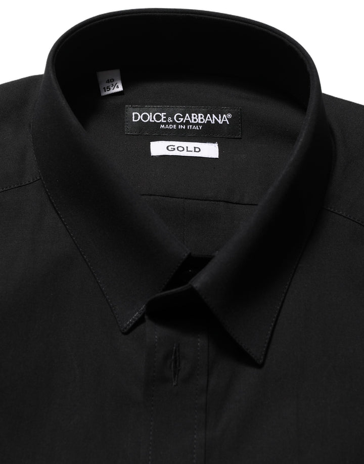 Dolce &amp; Gabbana Black Cotton Stretch GOLD Fit Dress Shirt