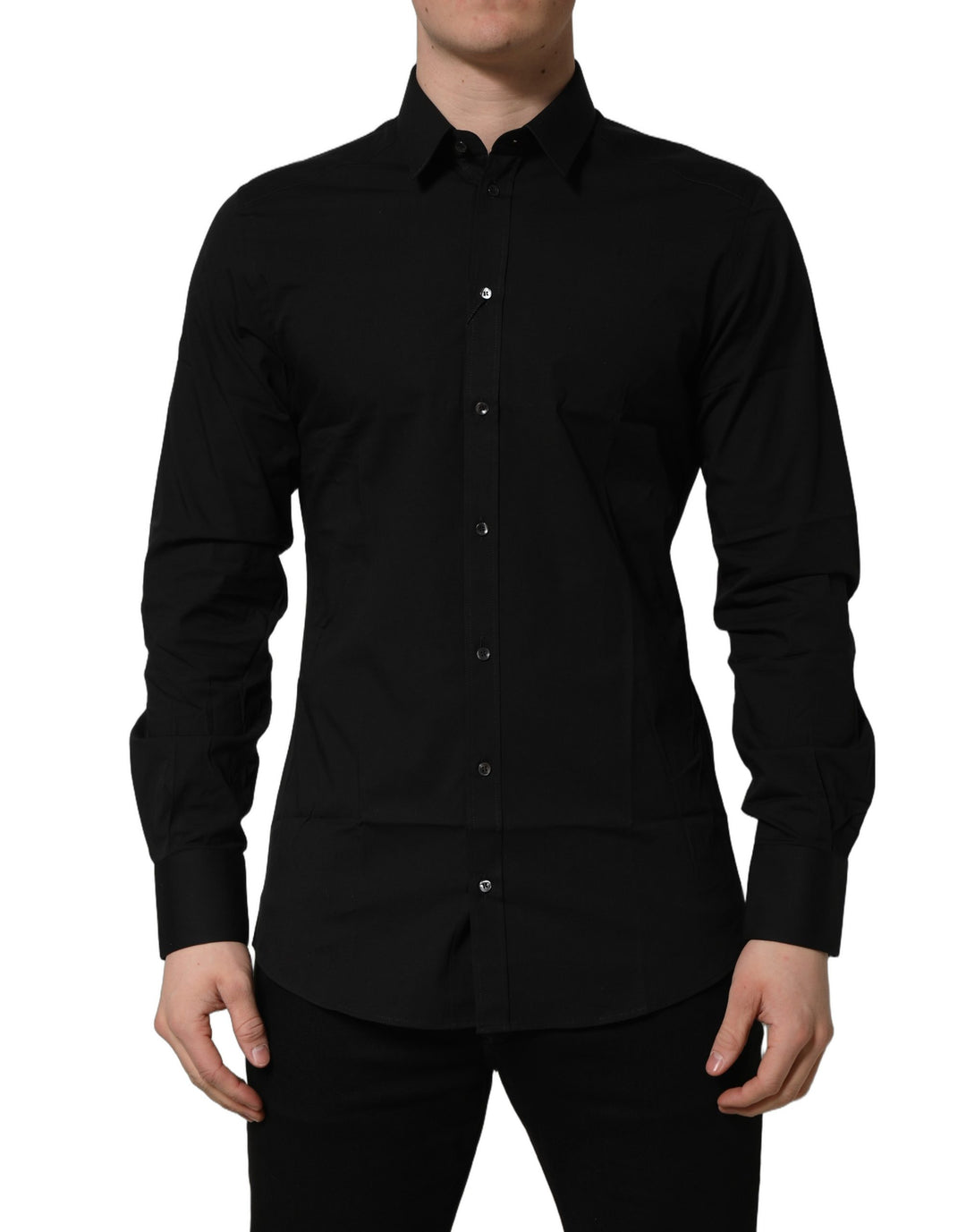 Dolce &amp; Gabbana Black Cotton Stretch GOLD Fit Dress Shirt