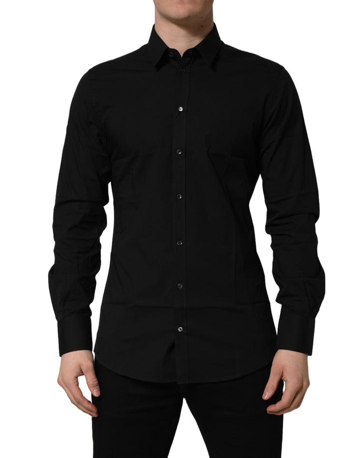 Dolce &amp; Gabbana Black Cotton Stretch GOLD Fit Dress Shirt