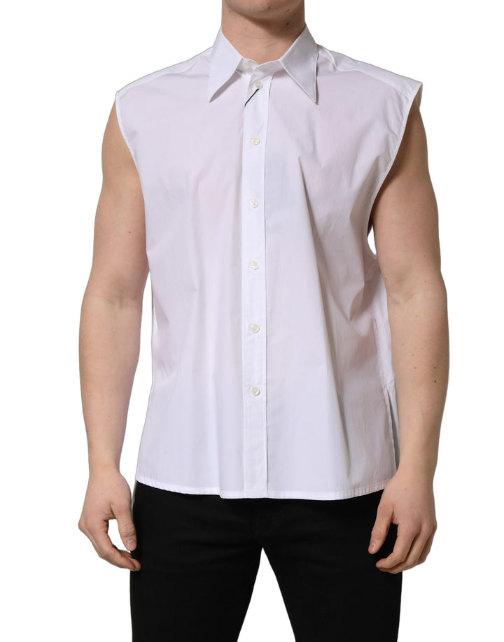 Dolce &amp; Gabbana White Cotton Sleeveless Formal Dress Shirt