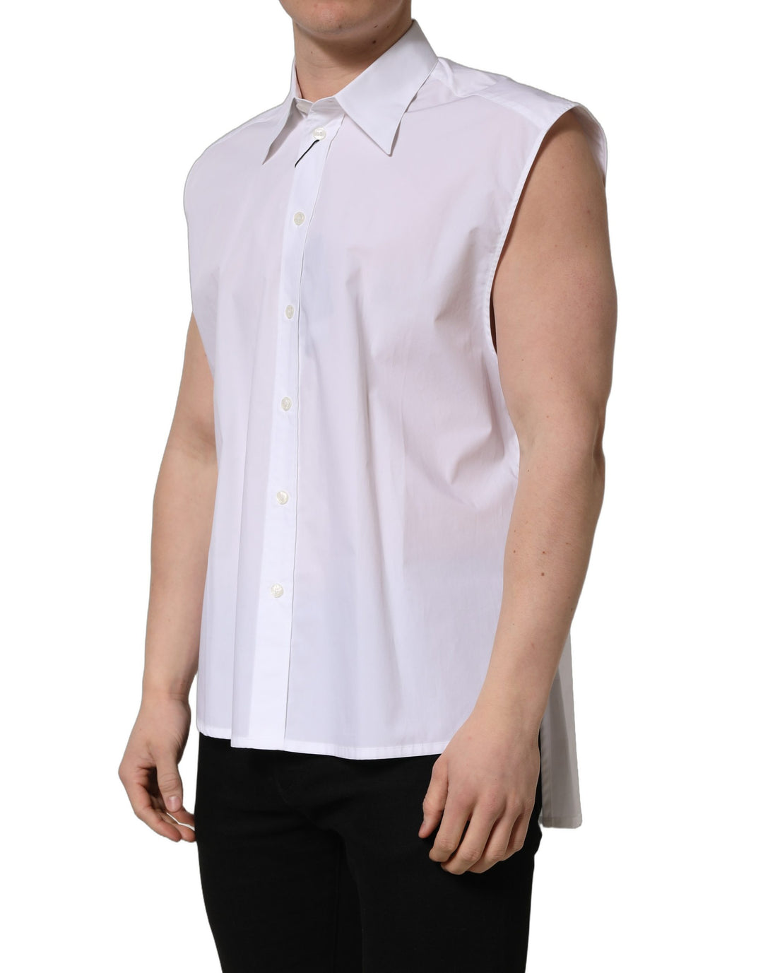 Dolce &amp; Gabbana White Cotton Sleeveless Formal Dress Shirt