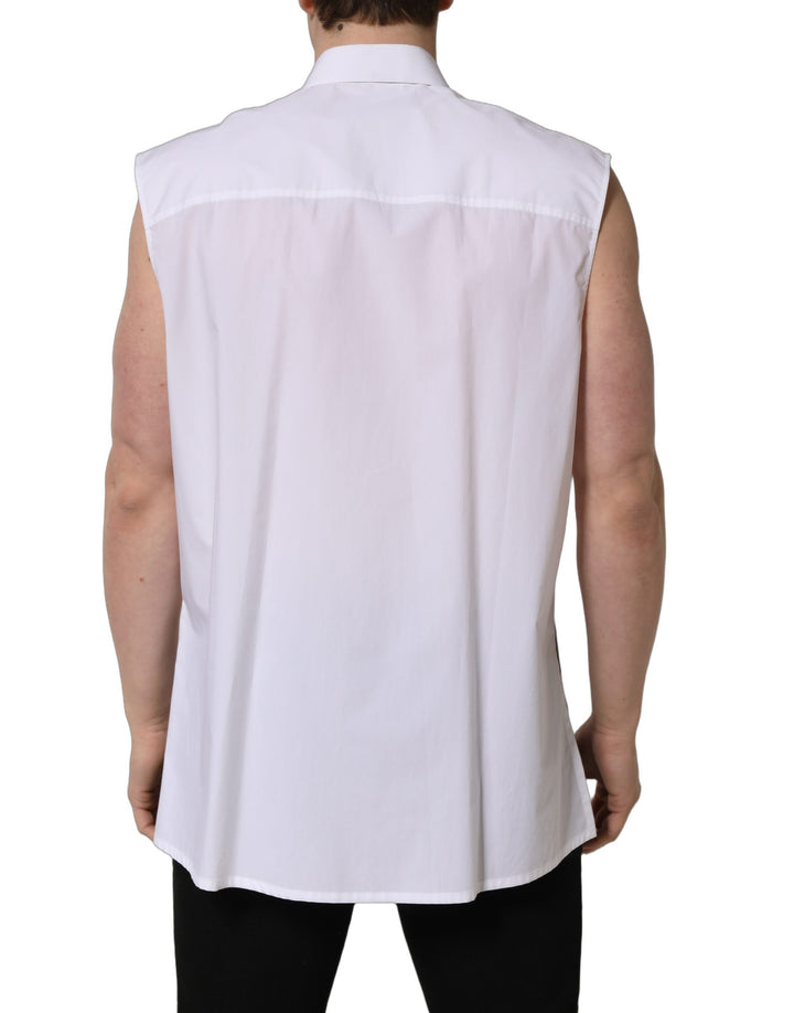 Dolce &amp; Gabbana White Cotton Sleeveless Formal Dress Shirt