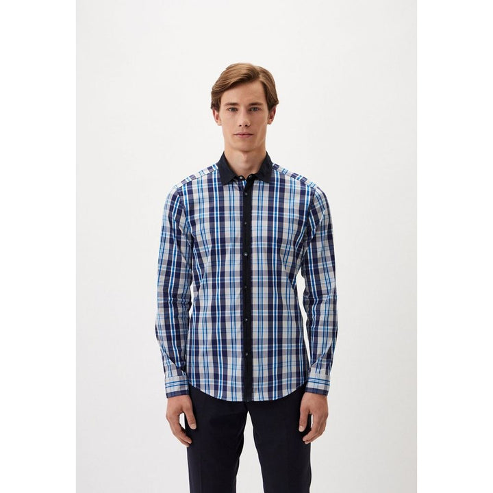 Bikkembergs Navy Blue Cotton Pattern Shirt