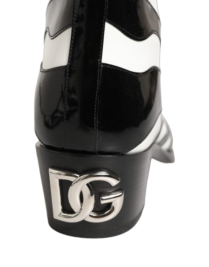 Dolce &amp; Gabbana Black White Zebra Knee High Men Boots Shoes