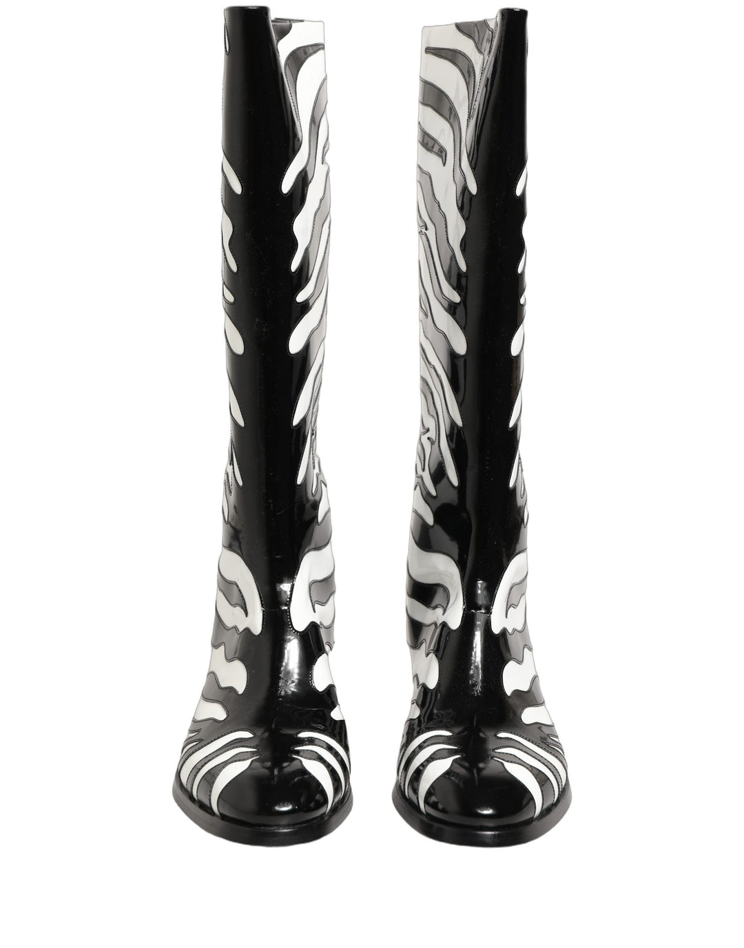 Dolce &amp; Gabbana Black White Zebra Knee High Men Boots Shoes