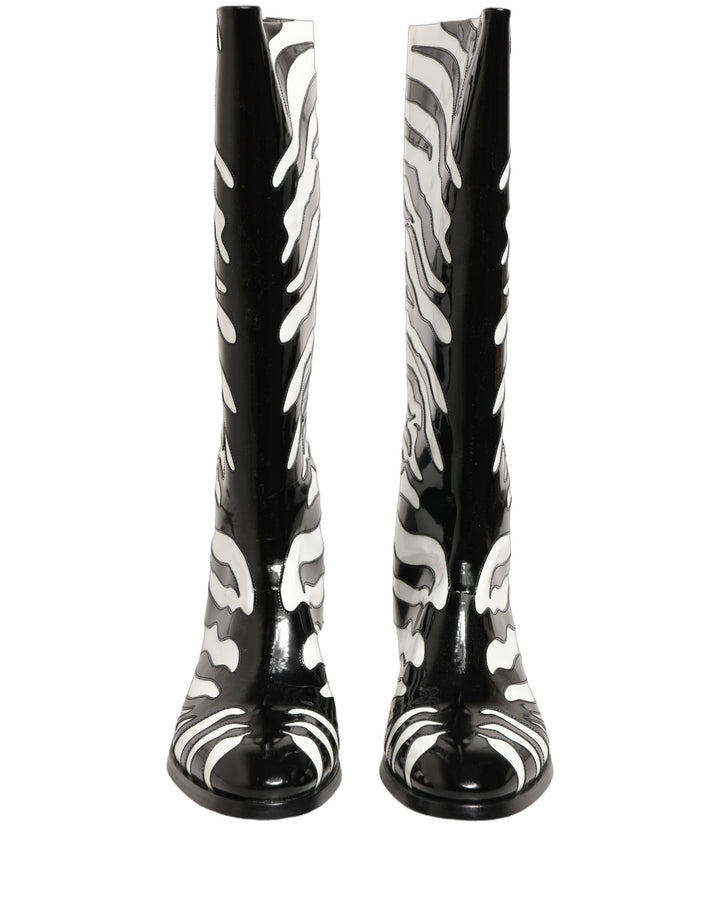 Dolce &amp; Gabbana Black White Zebra Knee High Men Boots Shoes