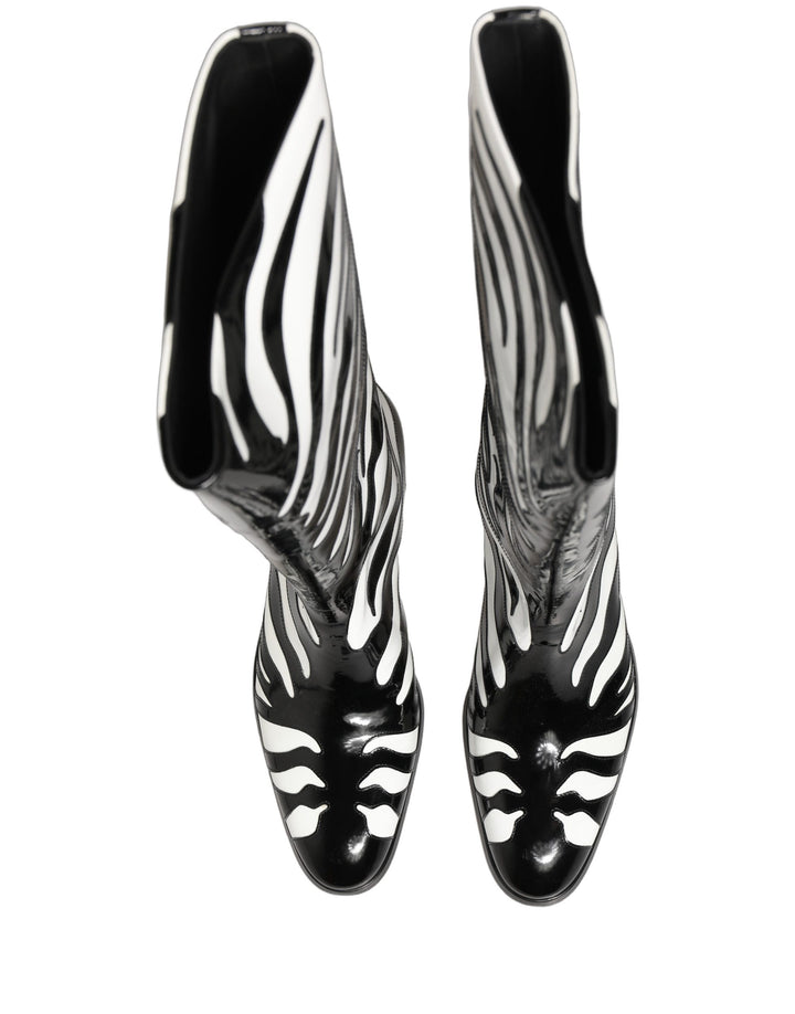 Dolce &amp; Gabbana Black White Zebra Knee High Men Boots Shoes