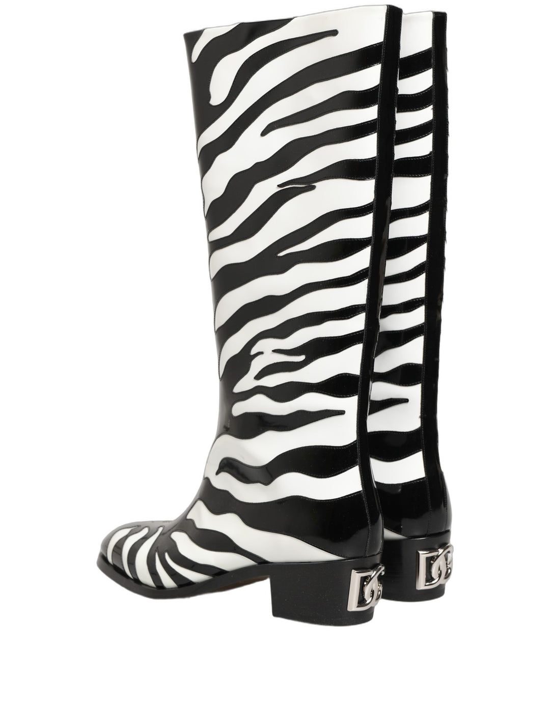 Dolce &amp; Gabbana Black White Zebra Knee High Men Boots Shoes