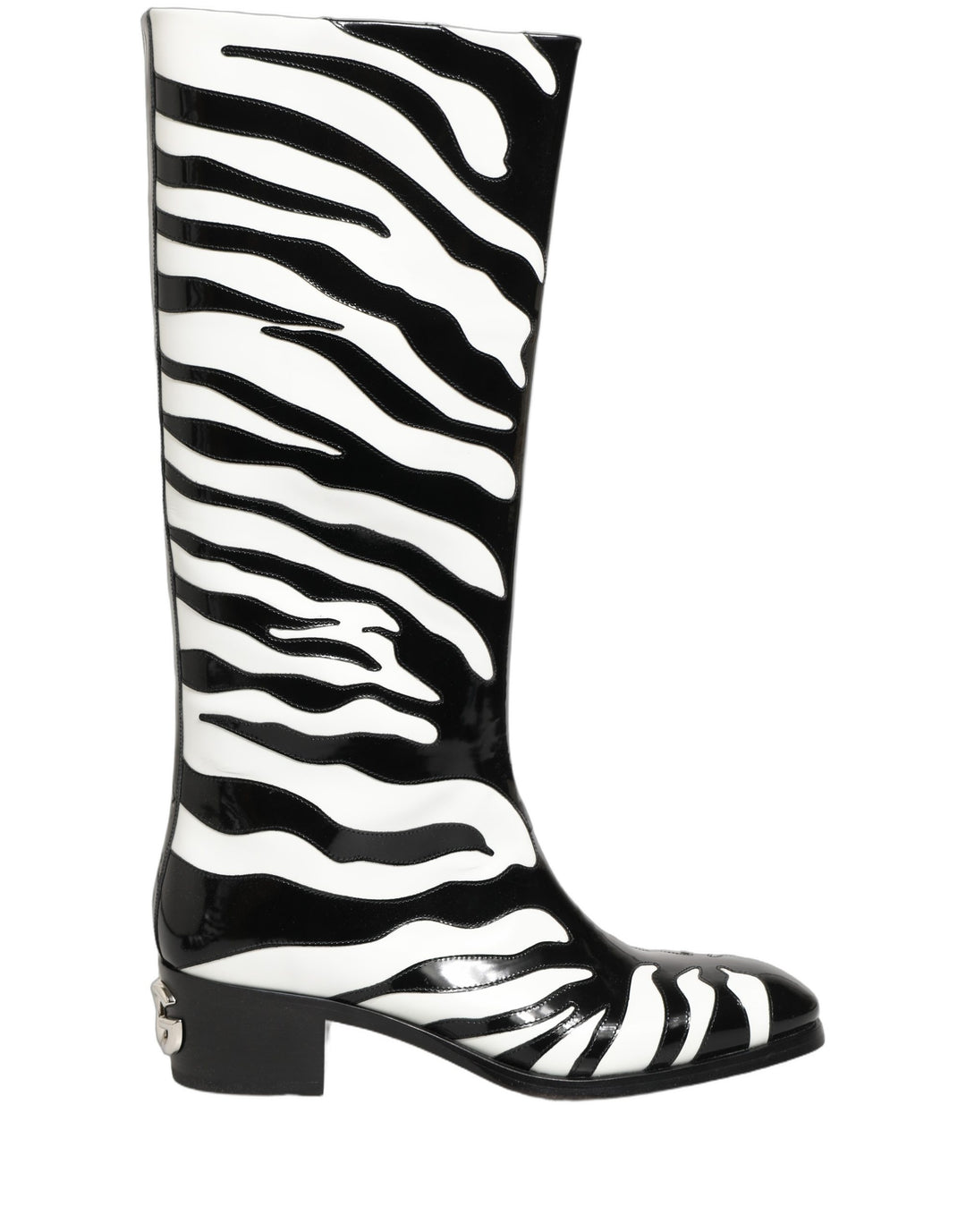 Dolce &amp; Gabbana Black White Zebra Knee High Men Boots Shoes